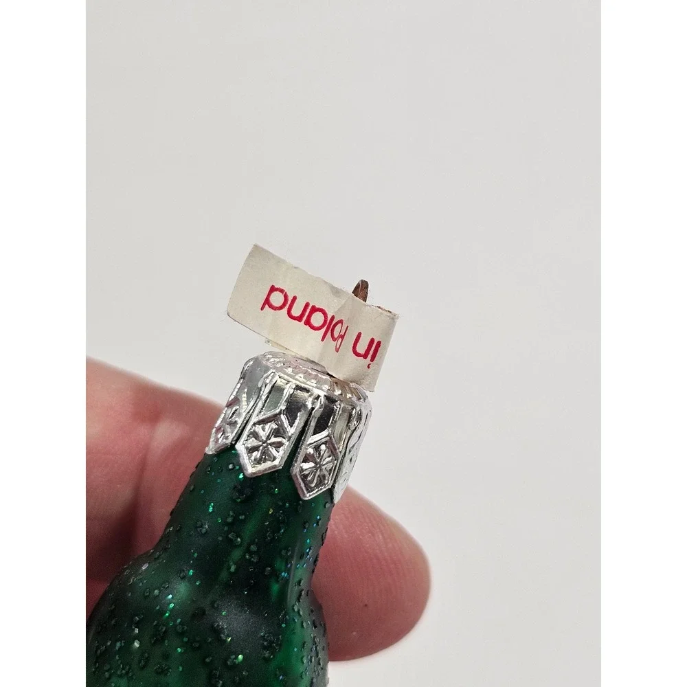 Vintage Glass Small Pickle Christmas Ornament Poland Green Glitter Lucky 3 Inch